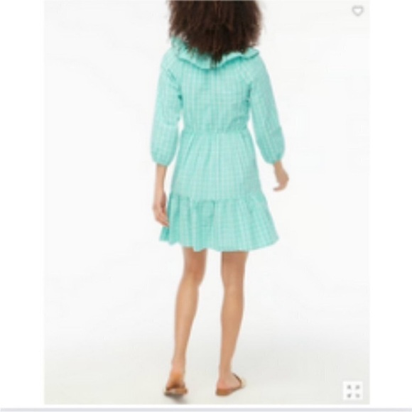 NEW J. Crew Seersucker Ruffleneck Cotton Mini Dress, Aqua Green Blue, SZ 0 - Picture 8 of 9